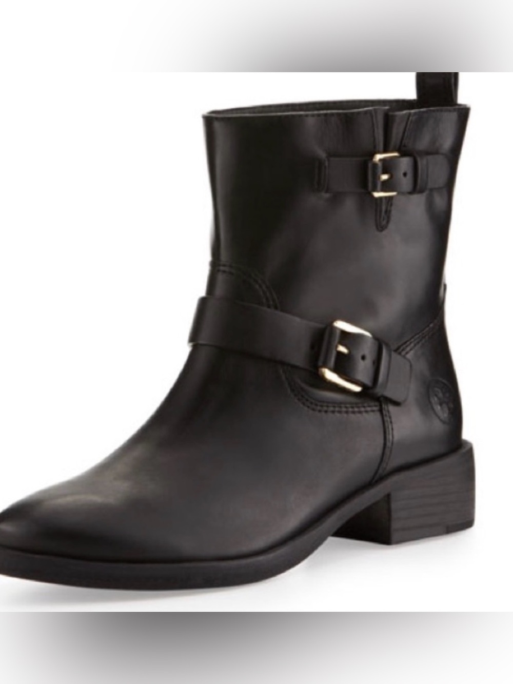 Tory Burch Black Bennie Buckle Moto Boots with Gold Hardware size 5 EUC